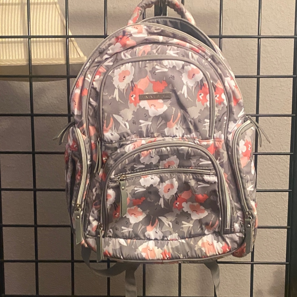 Floral Women's Backpack - Gray and Pink